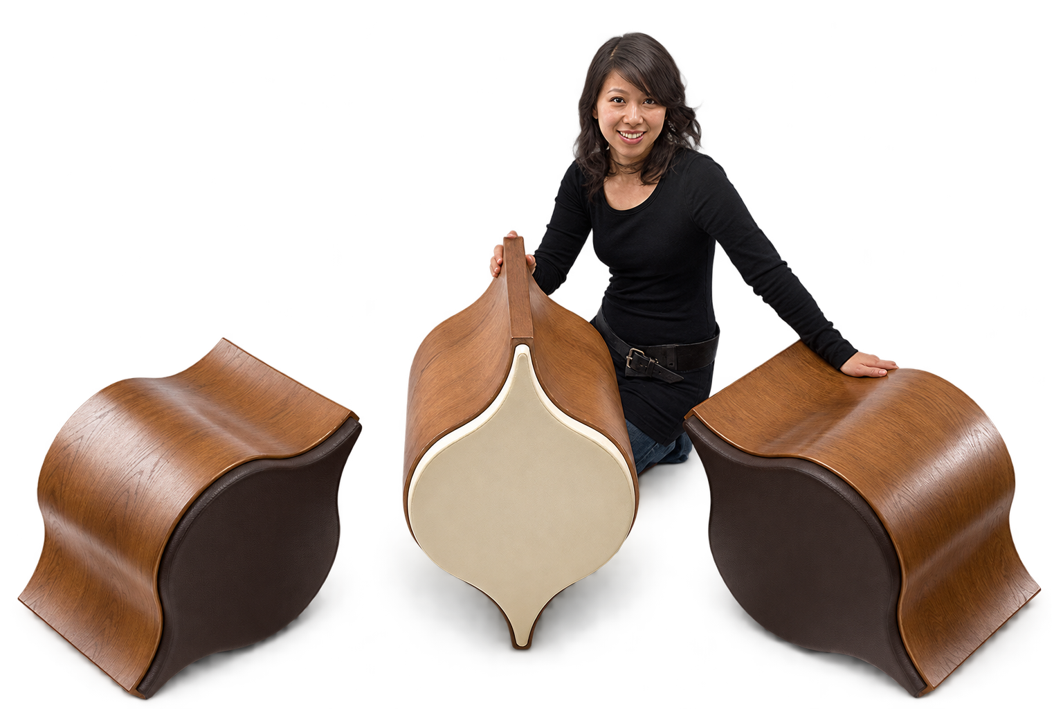 Designer Amy Tang with three Flosion furniture pieces